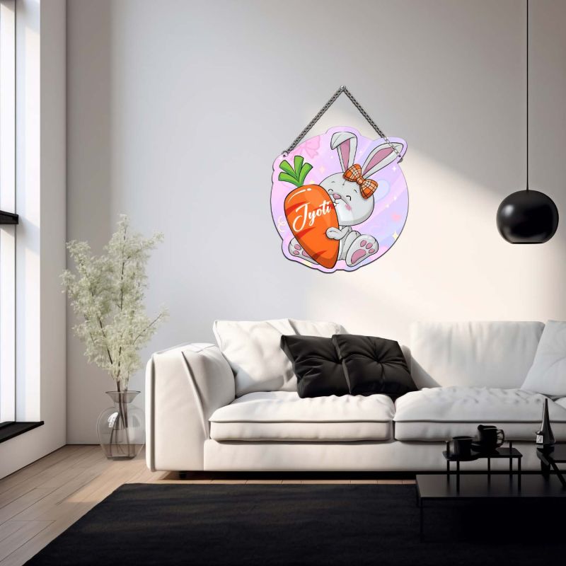 Personalized Bunny & Carrot Kids Room Wooden Wall Hanging for Nursery & Playroom Kids Room Wall Decor Birthday Return Gift Wall Art
